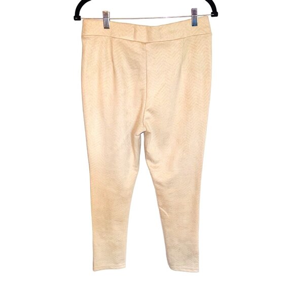 New Paparazzi Beige Stretch Faux Suede Leggings Herringbone Embossed Pant Office - Picture 2 of 9